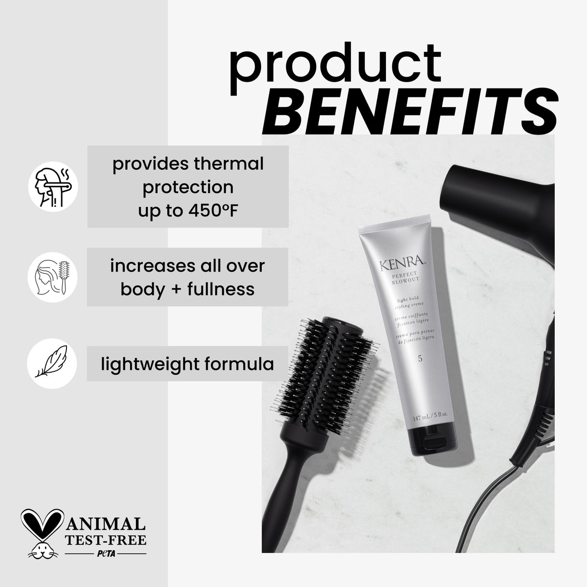 Kenra tube close-up highlighting label and lightweight styling crème