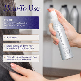 Kenra label detail focusing on product name and heat protection benefits