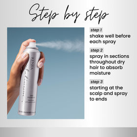 Kenra spraying roots during application demonstrating instant mattifying benefit