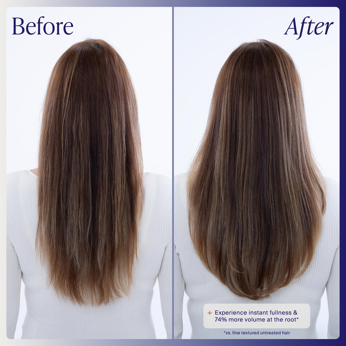 Kenra Platinum before and after hair showing fuller-looking results