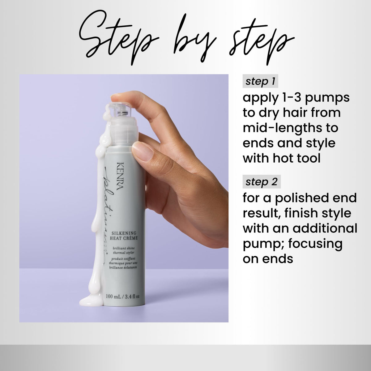 Kenra Platinum being applied to damp hair showing improved manageability and slip