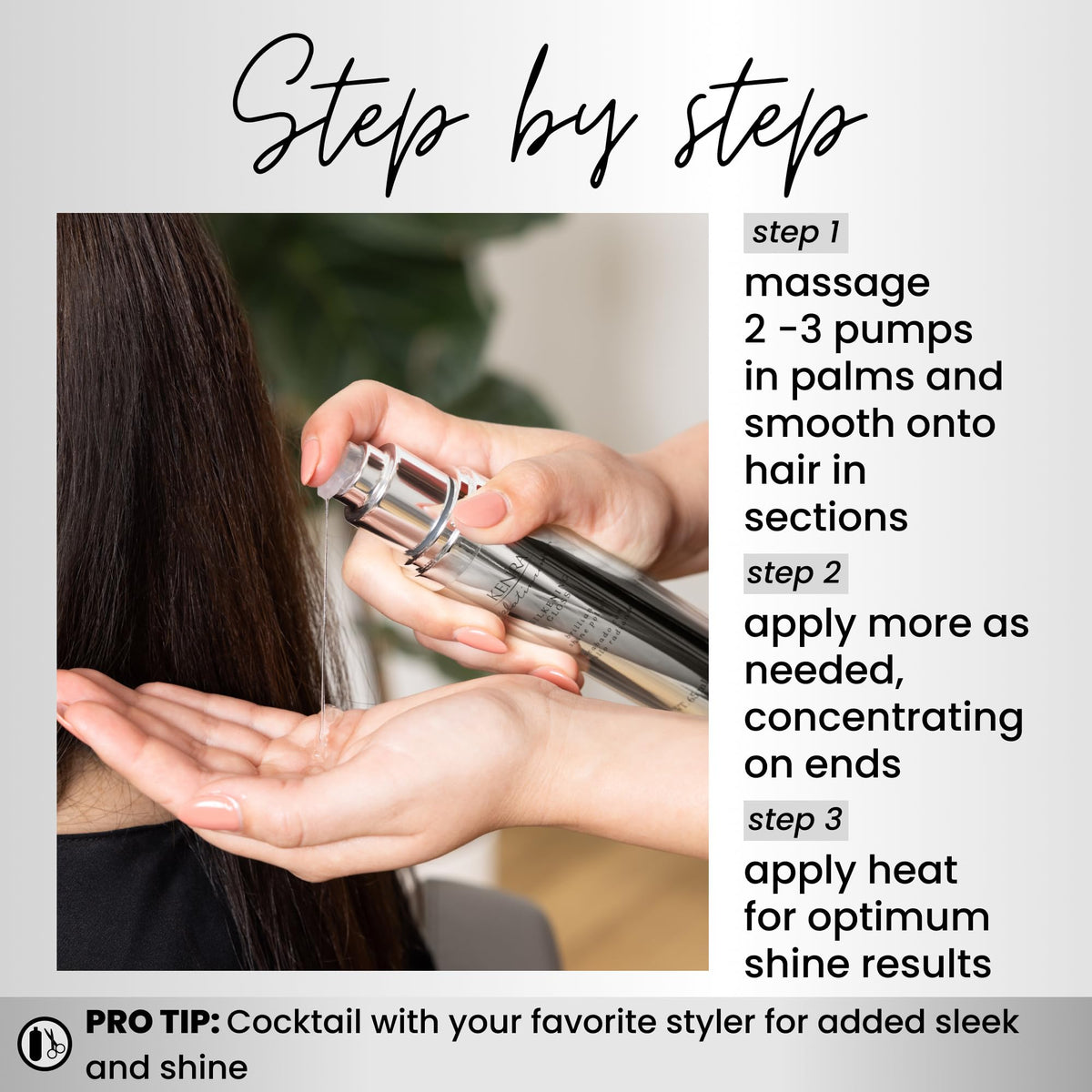 Kenra gloss being smoothed through hair provides frizz control and shine