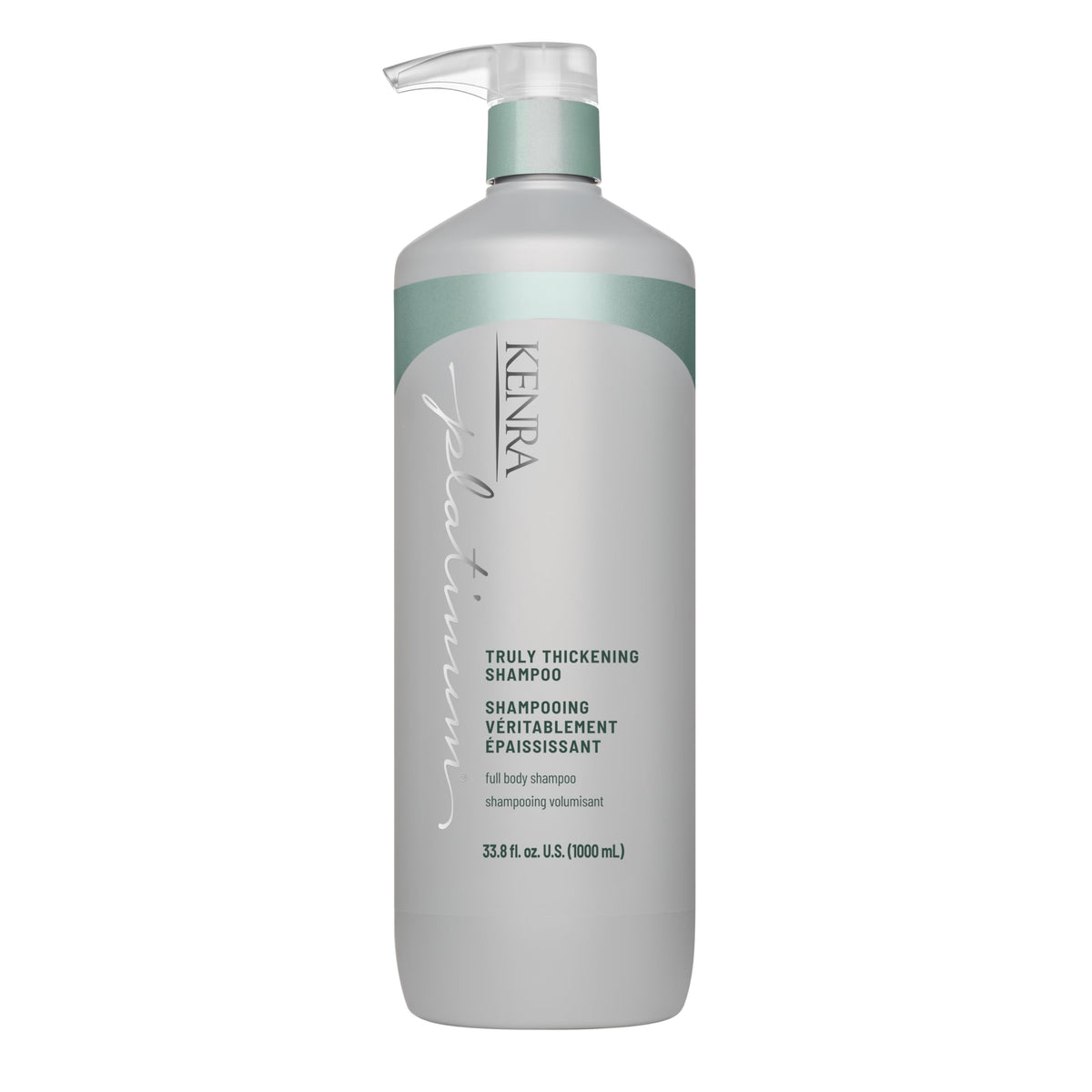 Kenra Platinum front packaging showing large 33.8oz bottle and benefit