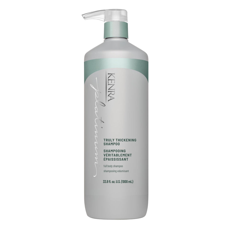Kenra Platinum front packaging showing large 33.8oz bottle and benefit