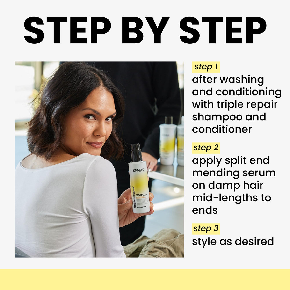 Kenra product in use on damp hair improving manageability and reducing frizz