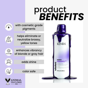 Kenra violet shampoo texture pouring to show pigment and moisture