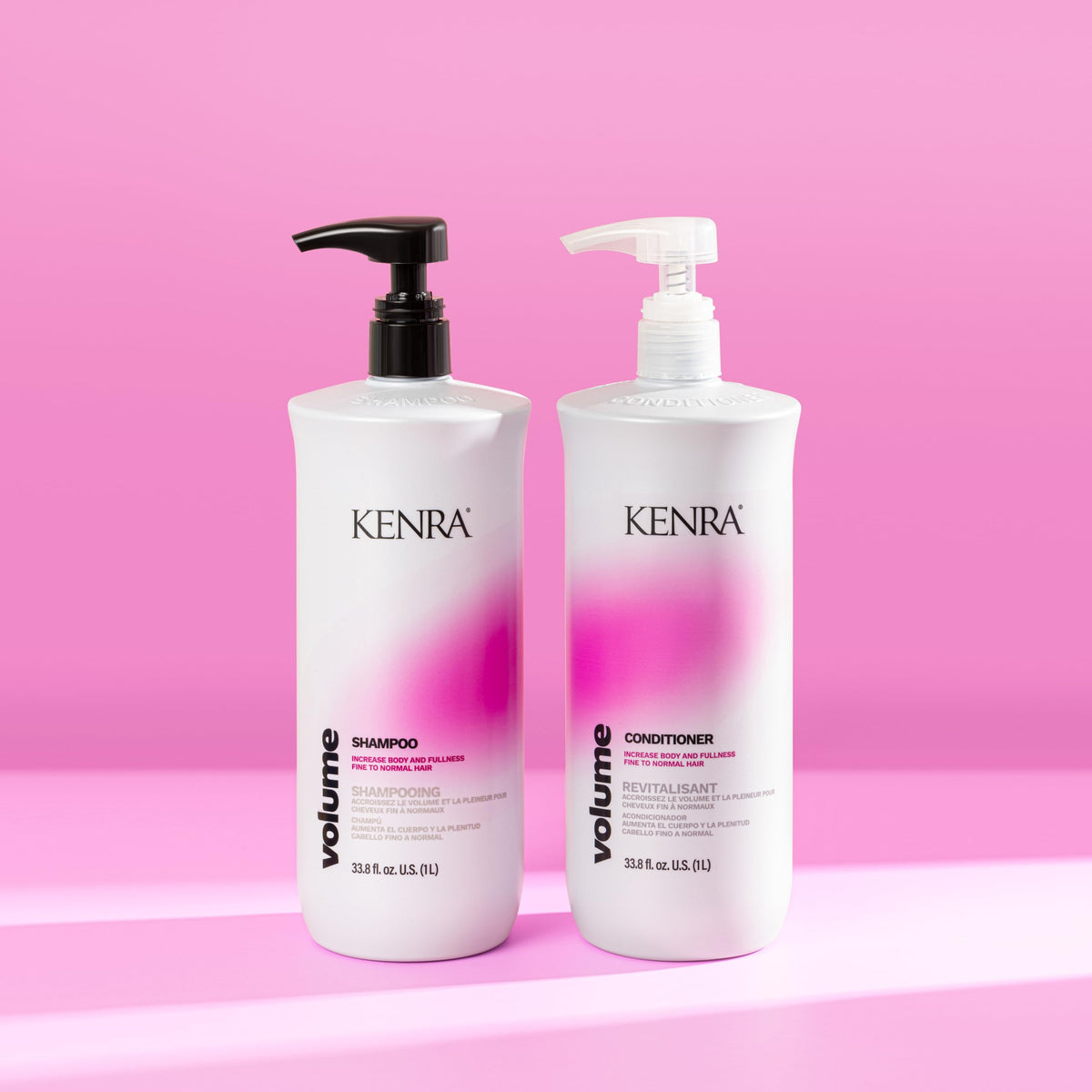 Kenra 33.8 fl oz conditioner next to common object for scale