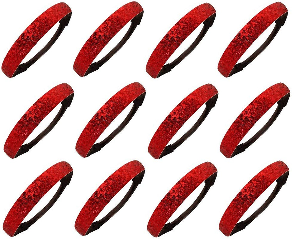 Kenz Laurenz front pack of 12 red glitter headbands showing value and team-ready look