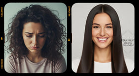 KERA FRUIT before and after hair comparison showing reduced frizz