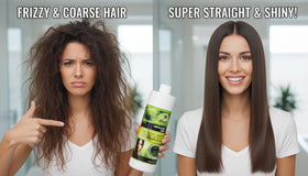 KERA FRUIT before and after view showing reduced frizz and shine