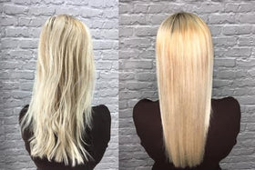 KERA FRUIT styled hair lifestyle image showing glossy, frizz-controlled finish