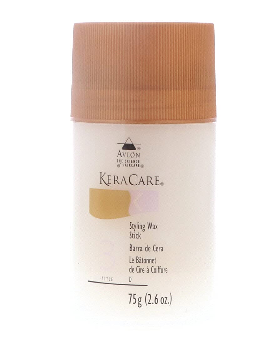 KeraCare wax stick front view showing compact travel-ready hold