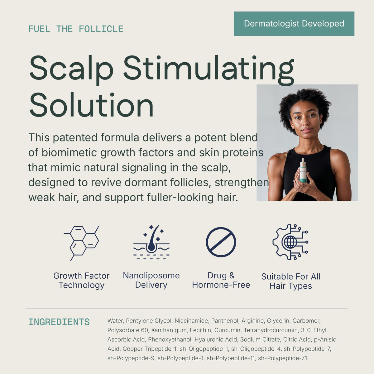 KeraFactor precision dropper applying solution to scalp for targeted, mess-free dosing benefit