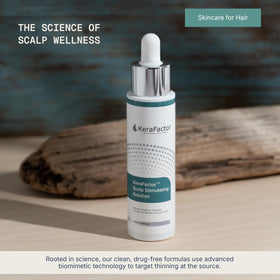 KeraFactor bottle next to ruler for scale showing 50 ml size clarity and travel-friendly benefit