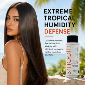 KERAGEN flat-iron sealing step showing heat activation and long-lasting smoothing benefit