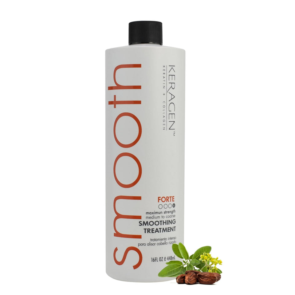 KERAGEN Forte bottle front view showing professional smoothing system and benefits