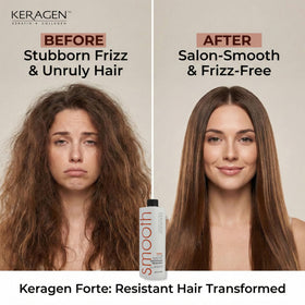 KERAGEN product texture poured on hand showing creamy keratin-rich formula benefit