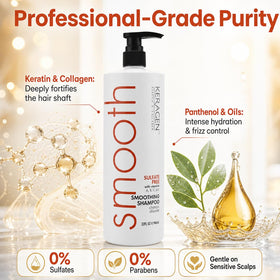 KERAGEN shampoo being applied in shower demonstrating easy lather benefit