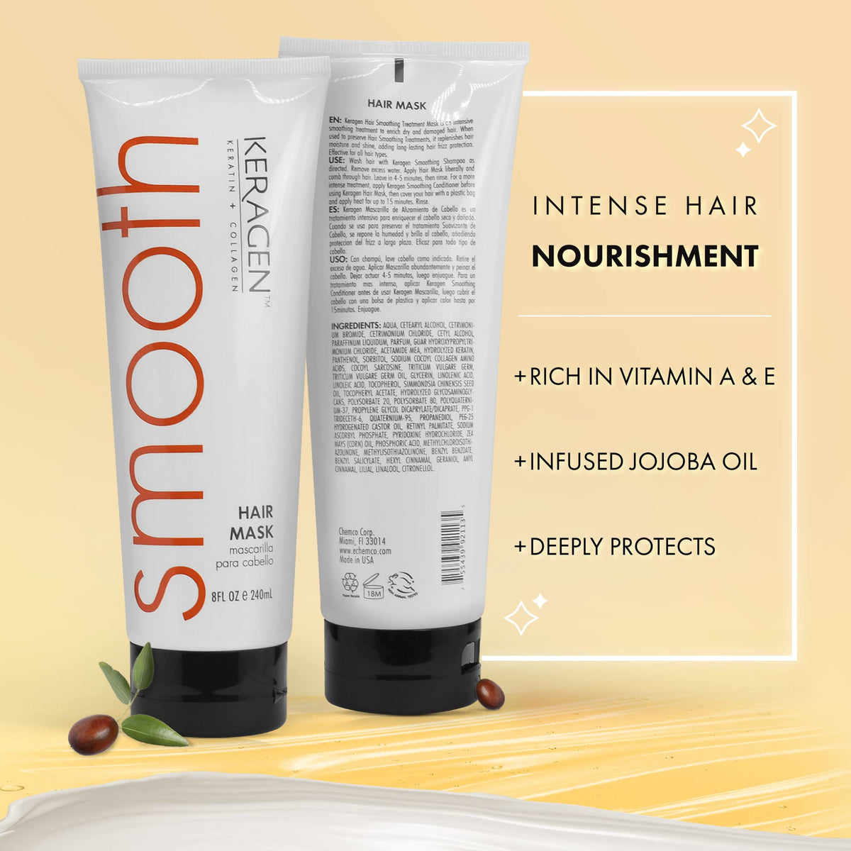 KERAGEN on bathroom shelf in lifestyle scene, promotes at-home salon experience