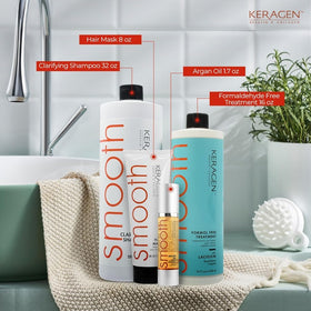 KERAGEN lifestyle bathroom setup ready for at-home salon-style hair transformation