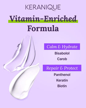 Keranique biotin and panthenol graphic emphasizing nourishment and improved elasticity