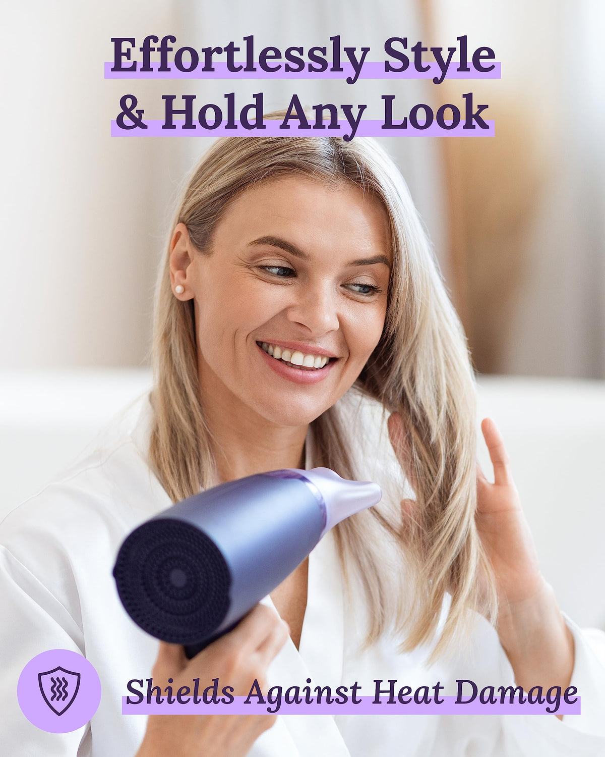 Keranique used during blow-dry to protect hair and create salon finish
