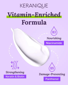 Keranique label close-up highlights Keratin Amino Complex strengthening benefit