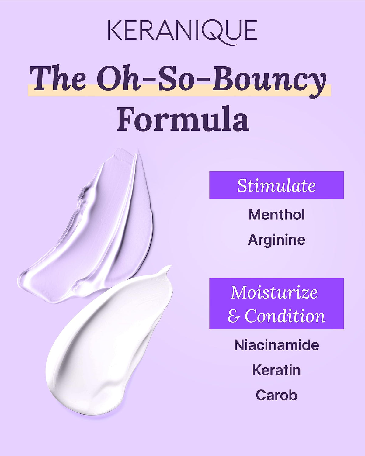 Keranique conditioner creamy texture squeezed showing lightweight moisturize benefit