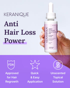 Keranique label detail highlighting 2% minoxidil strength and instructions