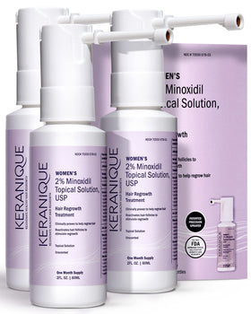 Keranique front packaging 3-pack showing bottles and brand improving confidence