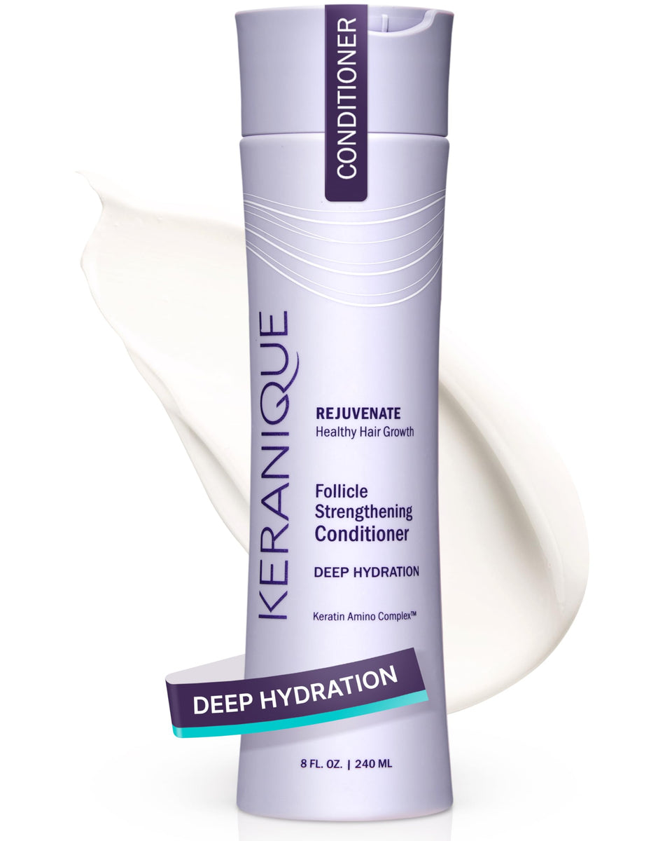Keranique front packaging 8oz showing product and volumizing benefit