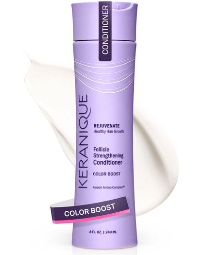 Keranique front packaging showing color-protecting conditioner and benefits