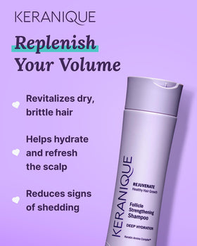 Keranique botanicals and ingredients display conveying natural antioxidants and moisture
