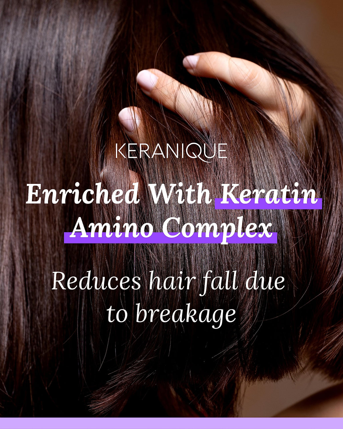 Ingredient label featuring Keranique keratin amino complex and strengthening benefit