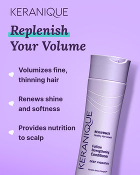 Keranique label ingredients detail showing keratin complex benefit