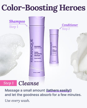 Keranique bottle on bathroom shelf suggesting daily routine