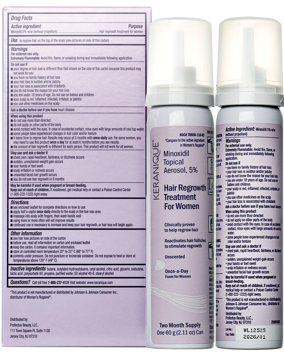 Keranique on bathroom shelf among daily products for routine integration