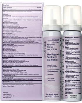 Keranique on bathroom shelf among daily products for routine integration