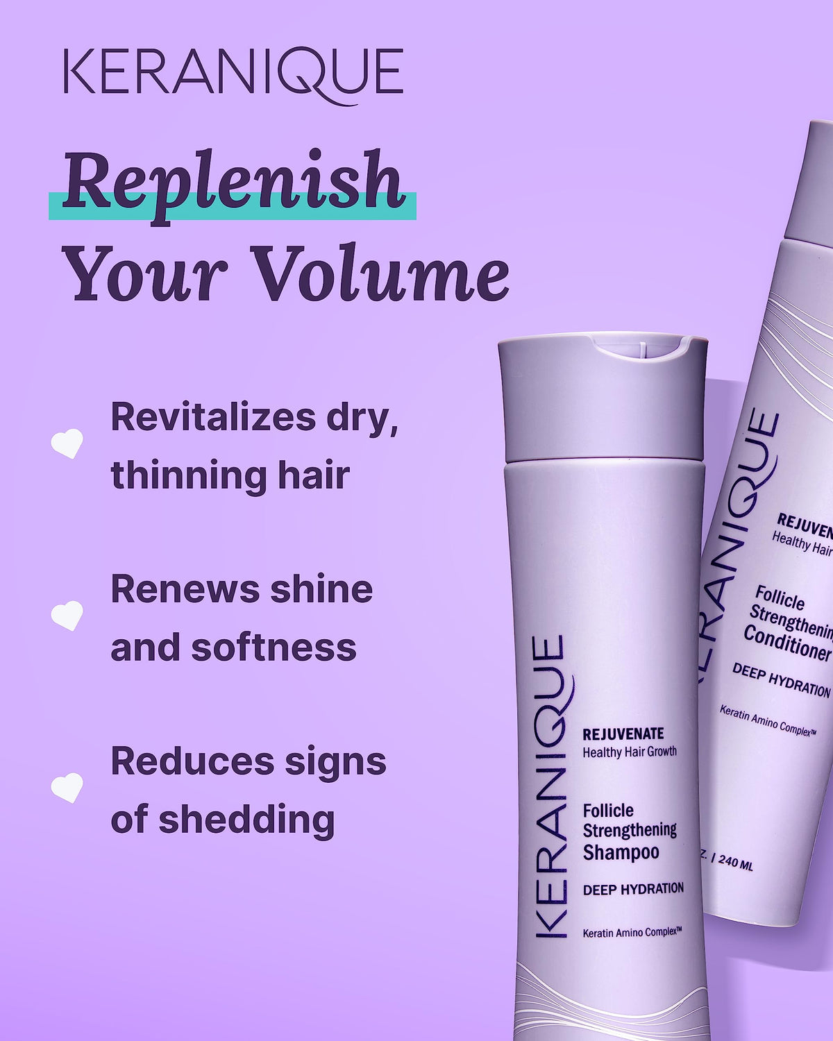 Keranique shampoo lather in sink demonstrating gentle cleansing and moisture balance