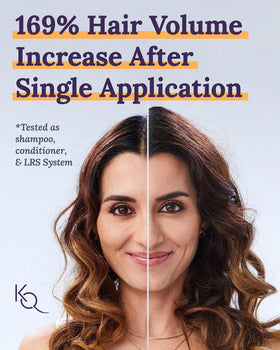 Keranique shampoo pump close-up showing creamy lather and gentle cleanse