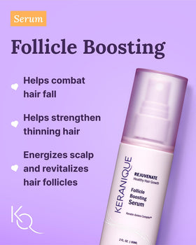 Keranique texturizing spray in hand providing heat protection and lift