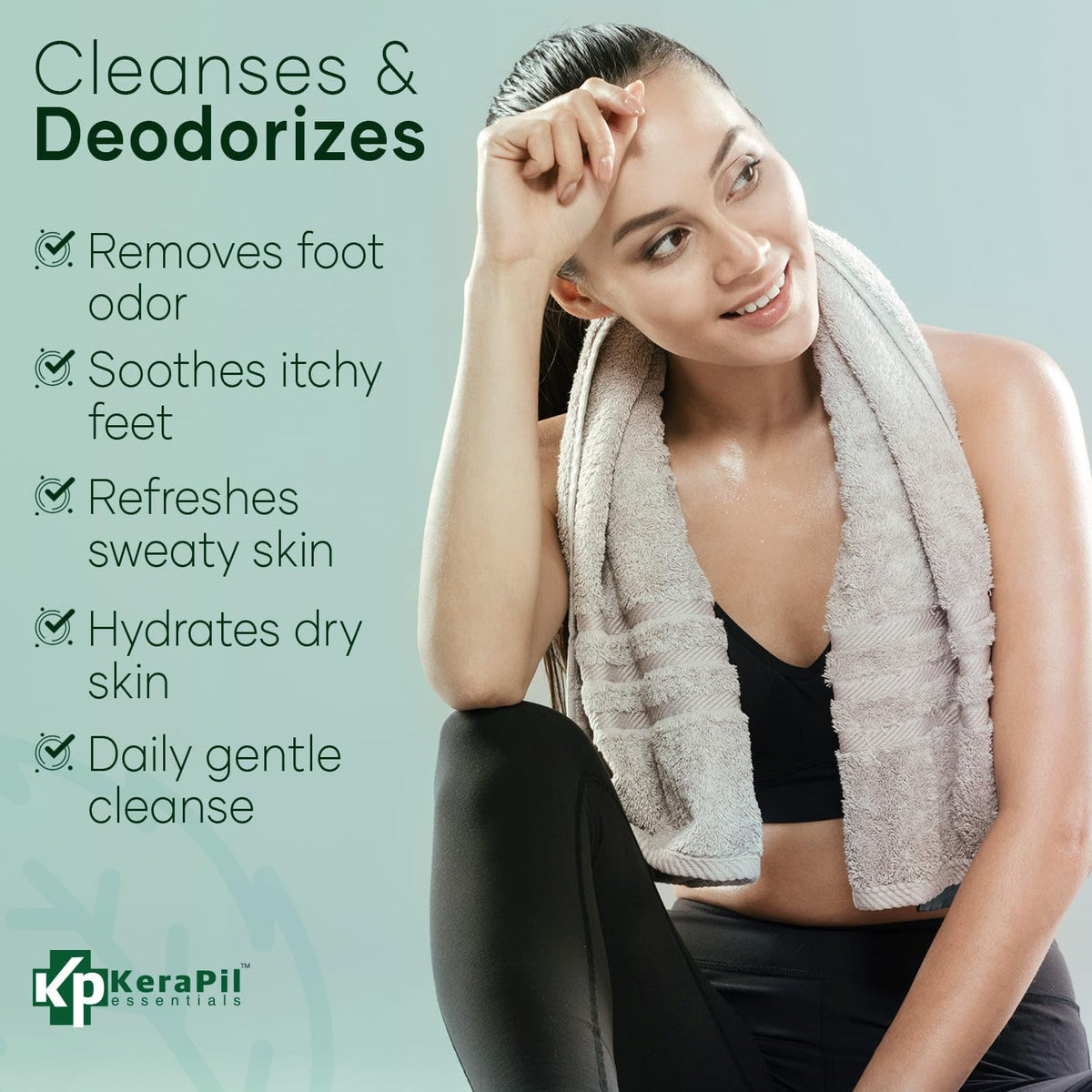 KERAPIL being used on feet, helps maintain clean-feeling toes benefit