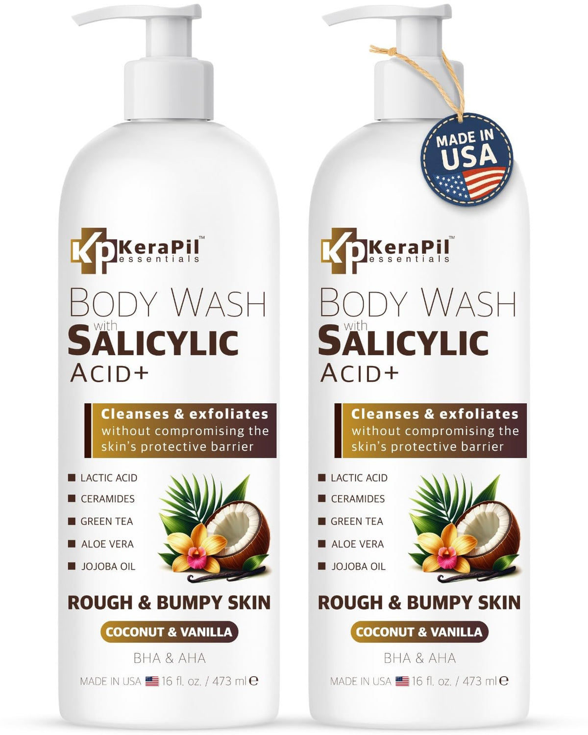 KERAPIL front bottle showing coconut and vanilla scent benefits