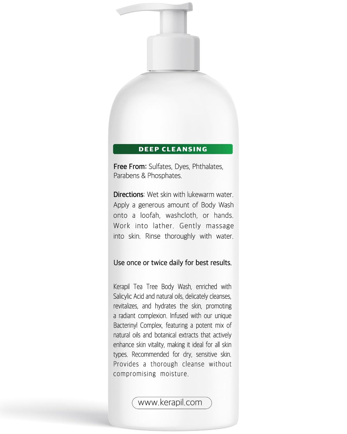 KERAPIL ingredients display with tea tree, peppermint, eucalyptus benefit