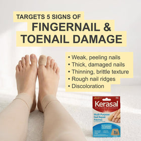 Kerasal patch applied to toenail demonstrating protection and visible improvement benefit