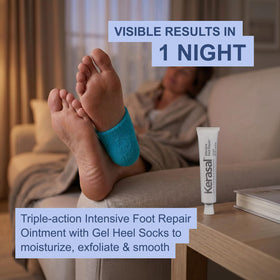 Kerasal moisturizing gel socks flat lay showing breathable toeless design benefit