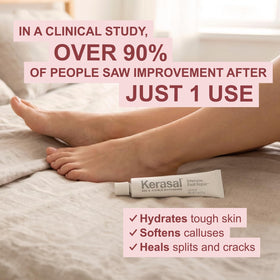 Kerasal ointment applied to heel in use to enhance skin smoothing