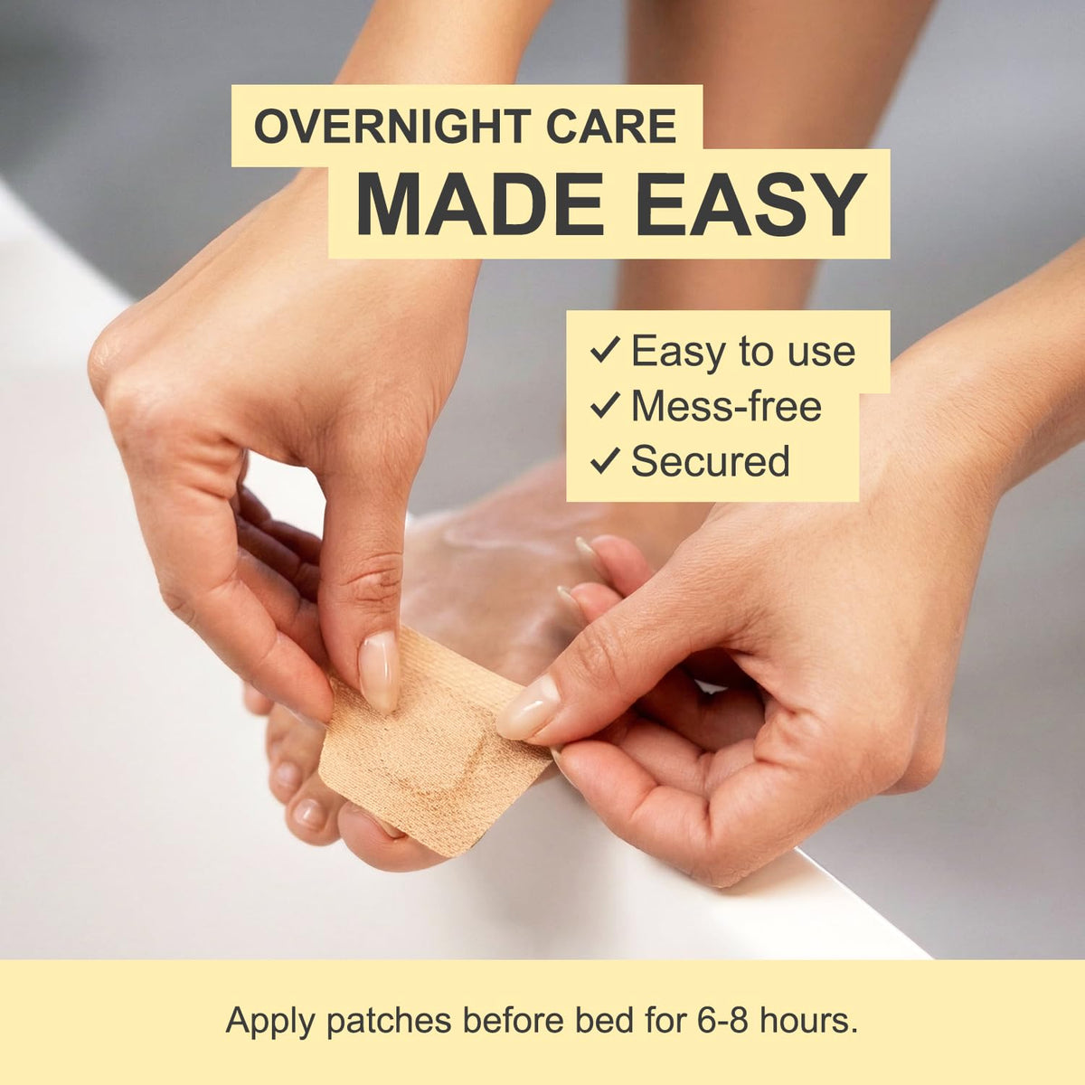 Kerasal adhesive backing detail illustrating secure overnight wear