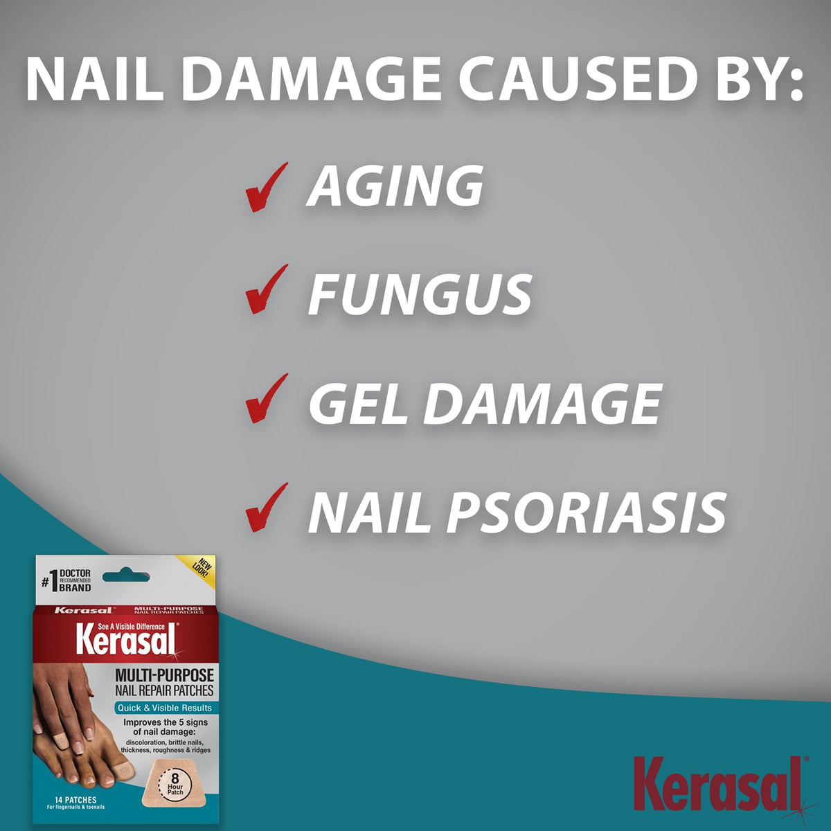 Kerasal patch applied on toenail in use protecting and improving appearance