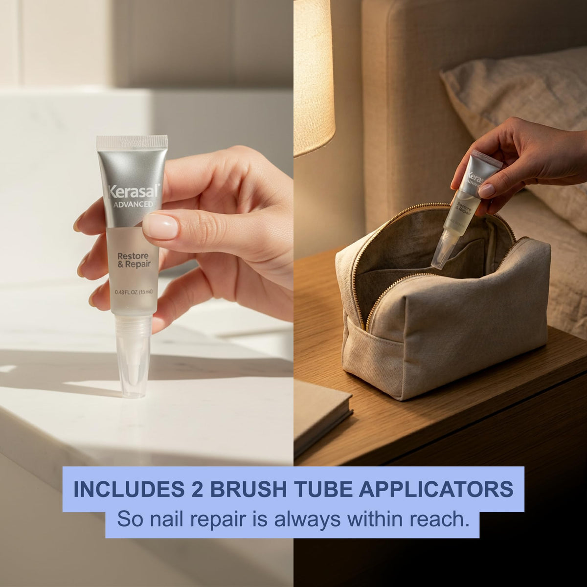 Kerasal brush applying product under nail edge for controlled targeted nail care